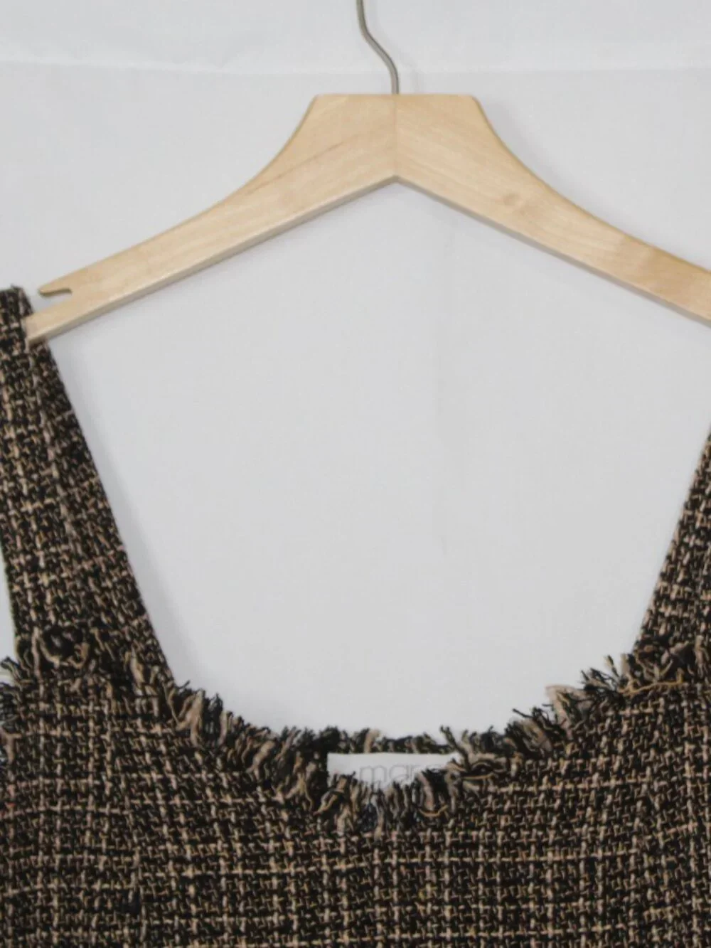 Mare Mare women's tweed crop top size S brown v neck raw hem sleeveless layering - Picture 3 of 10